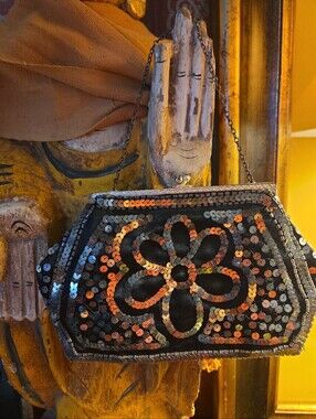 Vintage French Sequin And Silk Flapper Evening Bag